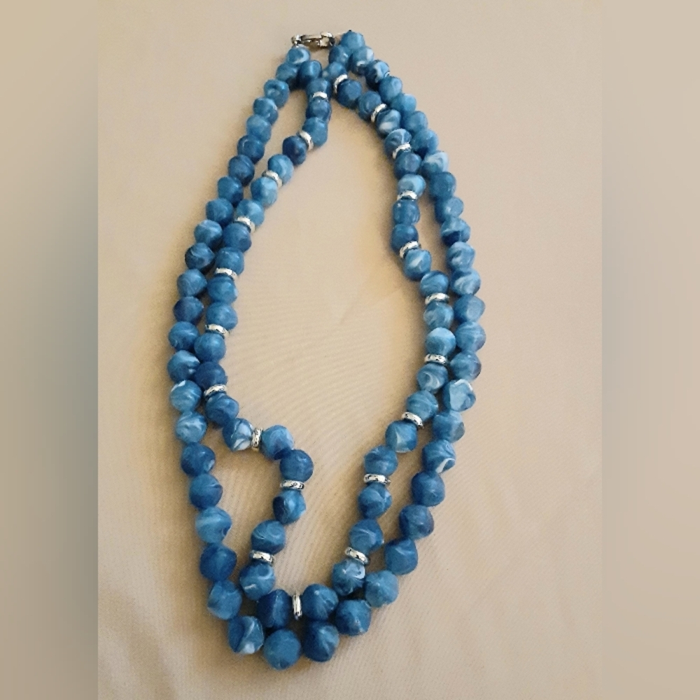 Shades of Blue with Silver Tone Bead Necklace